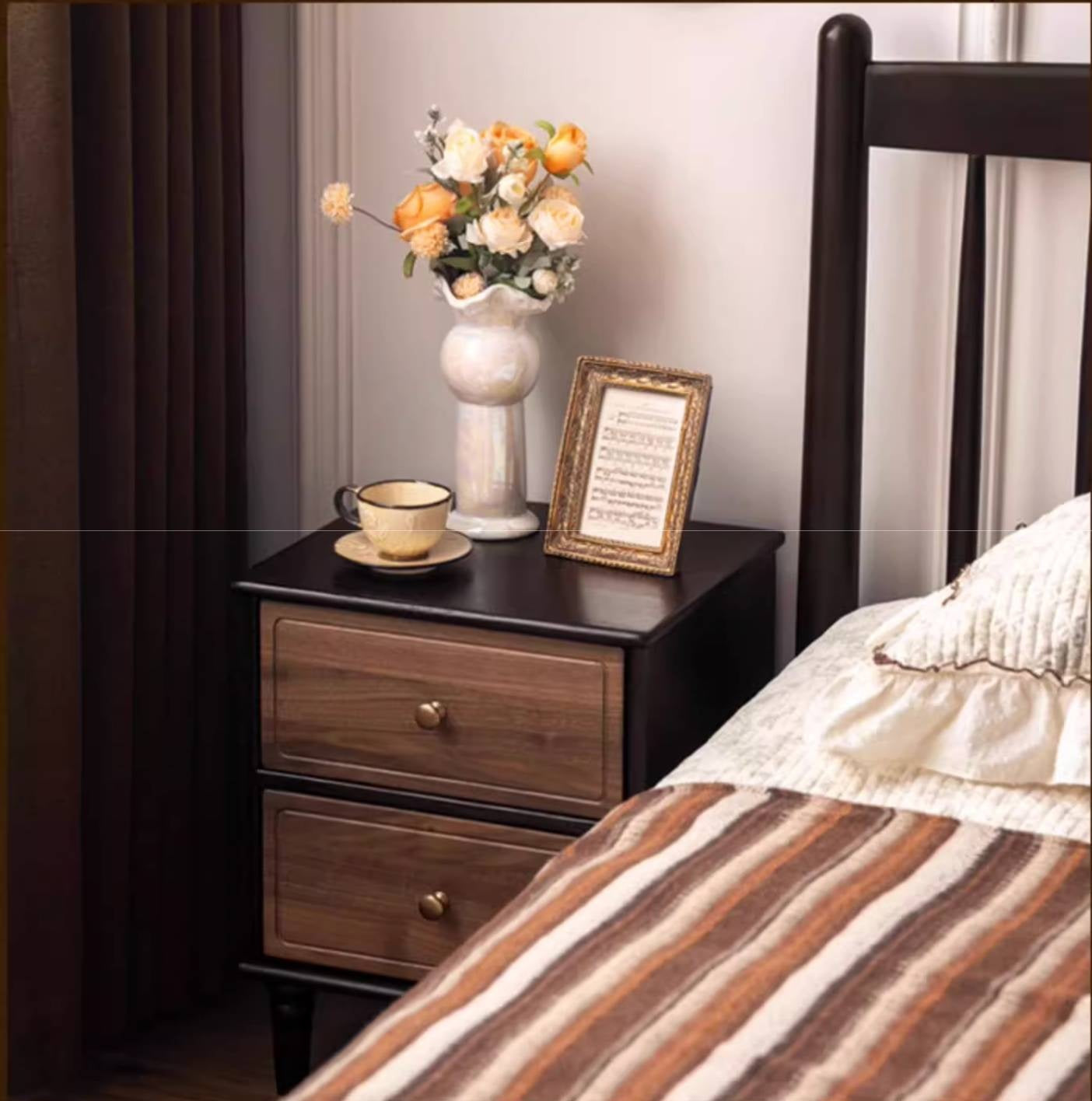 Black Walnut, Solid Rubberwood American Retro Style Nightstand