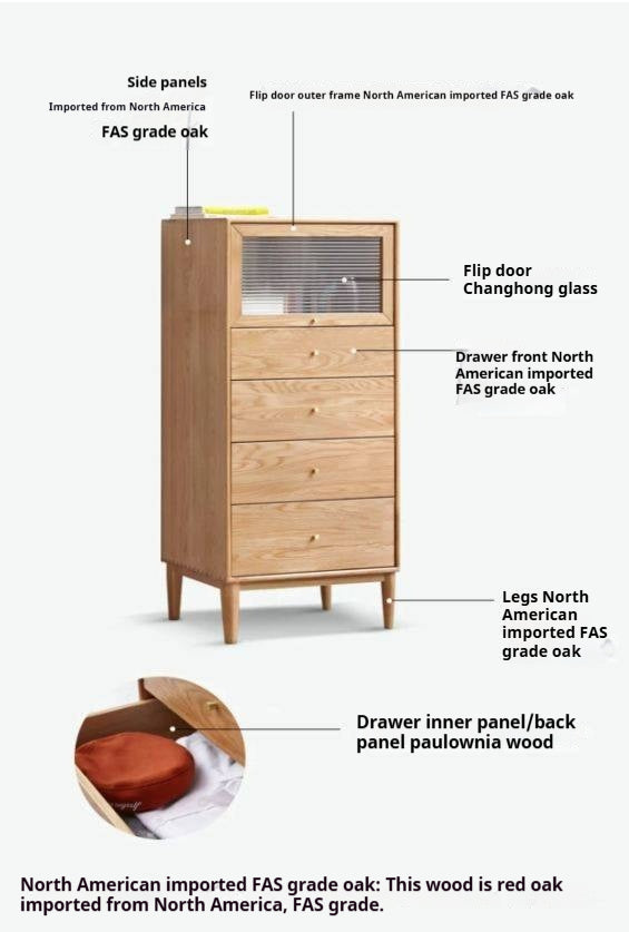 Oak Solid Wood Chest of Drawers Flip Glass Door