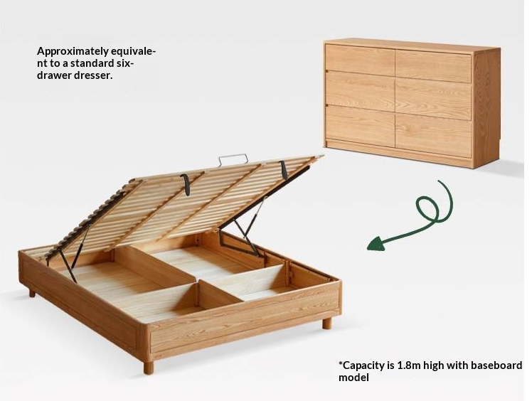 Oak Solid Wood Platform Box Bed, Headboard-Free Box Bed