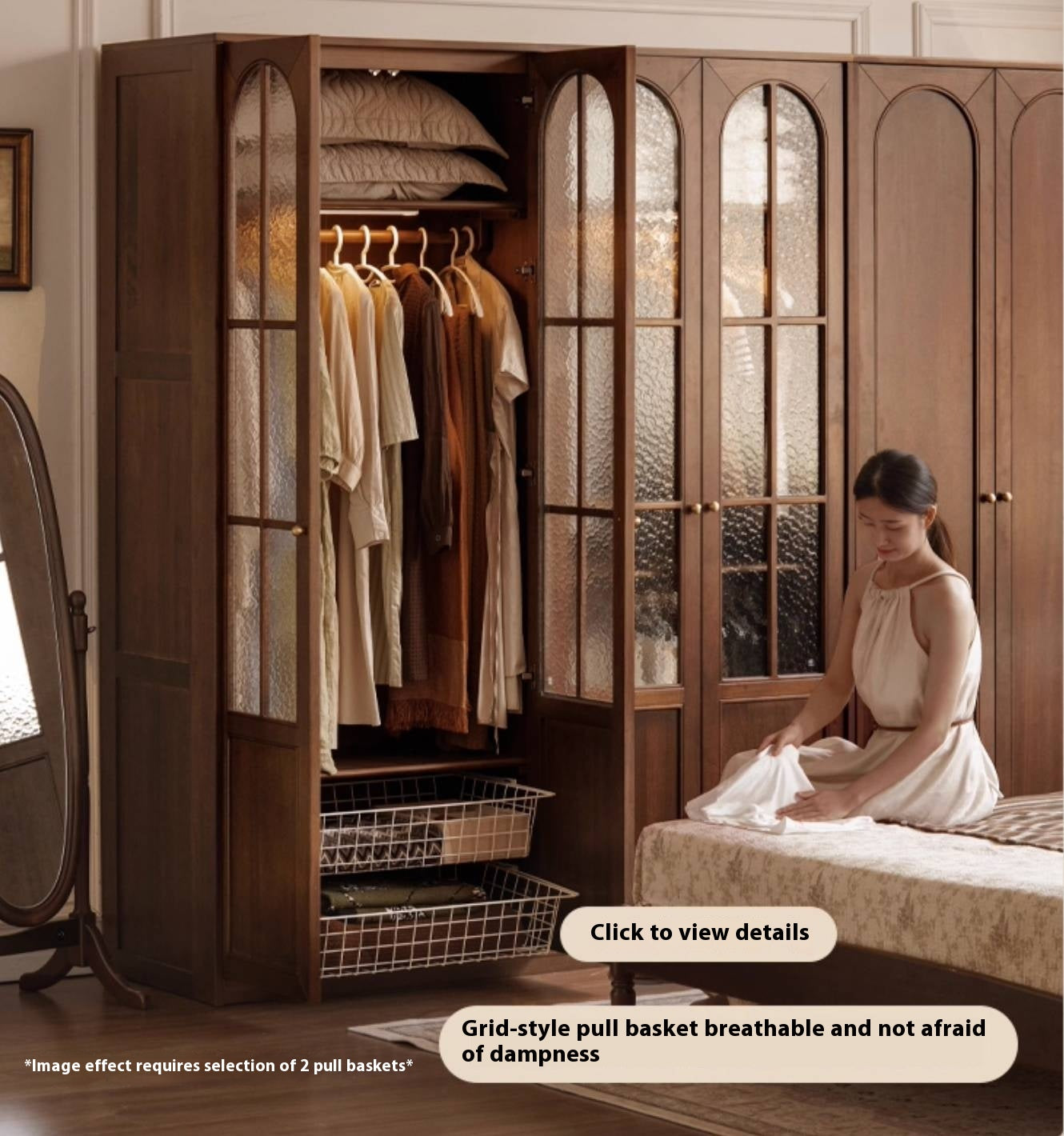 Solid Sandalwood French Retro Style Wardrobe