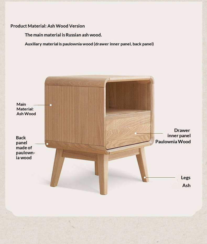 Ash Solid Wood Storage Modern Nightstand