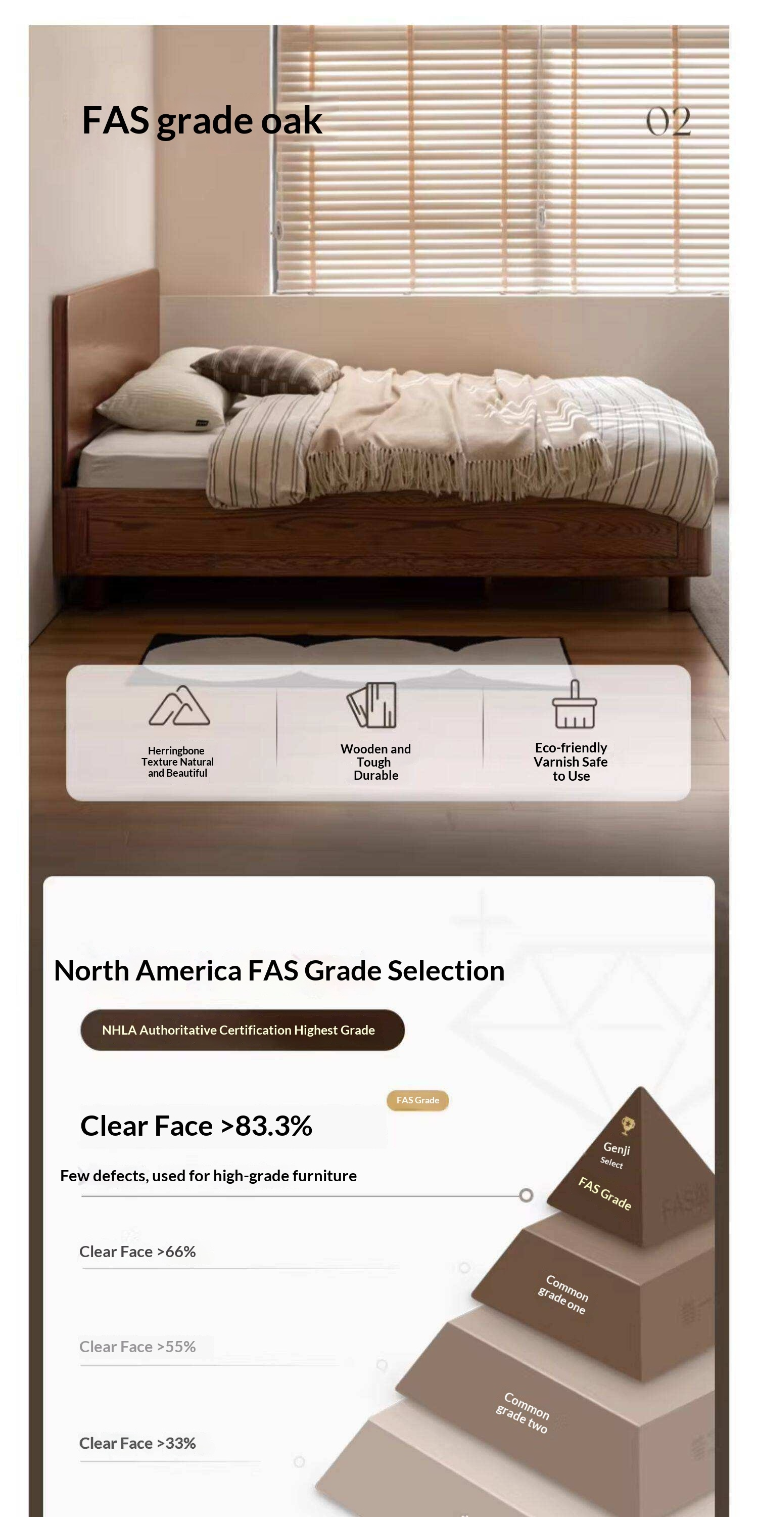 Oak Solid Wood Storage Bed with Gas Lift and Flat Panel Headboard