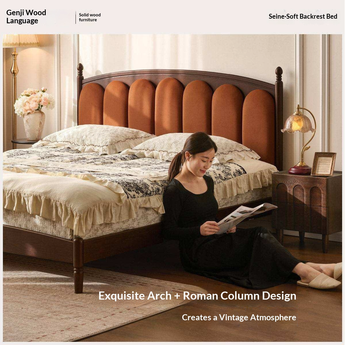 Ash Solid Wood Arched Channel Tufted Platform Bed with Turned Posts
