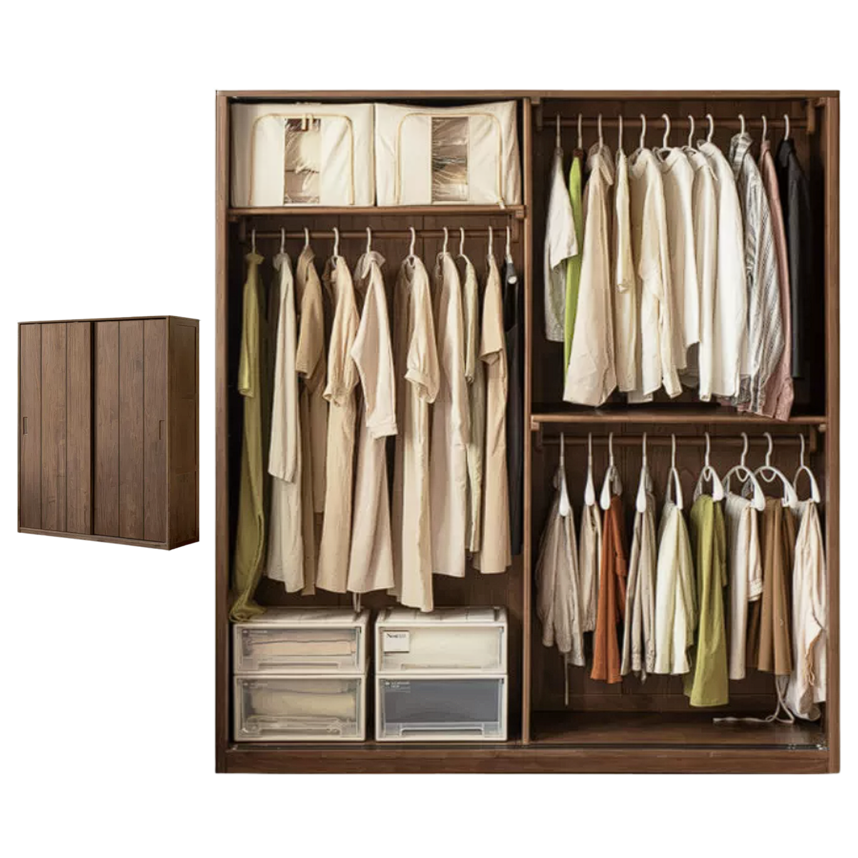 Black Walnut Solid Wood Sliding Door Wardrobe