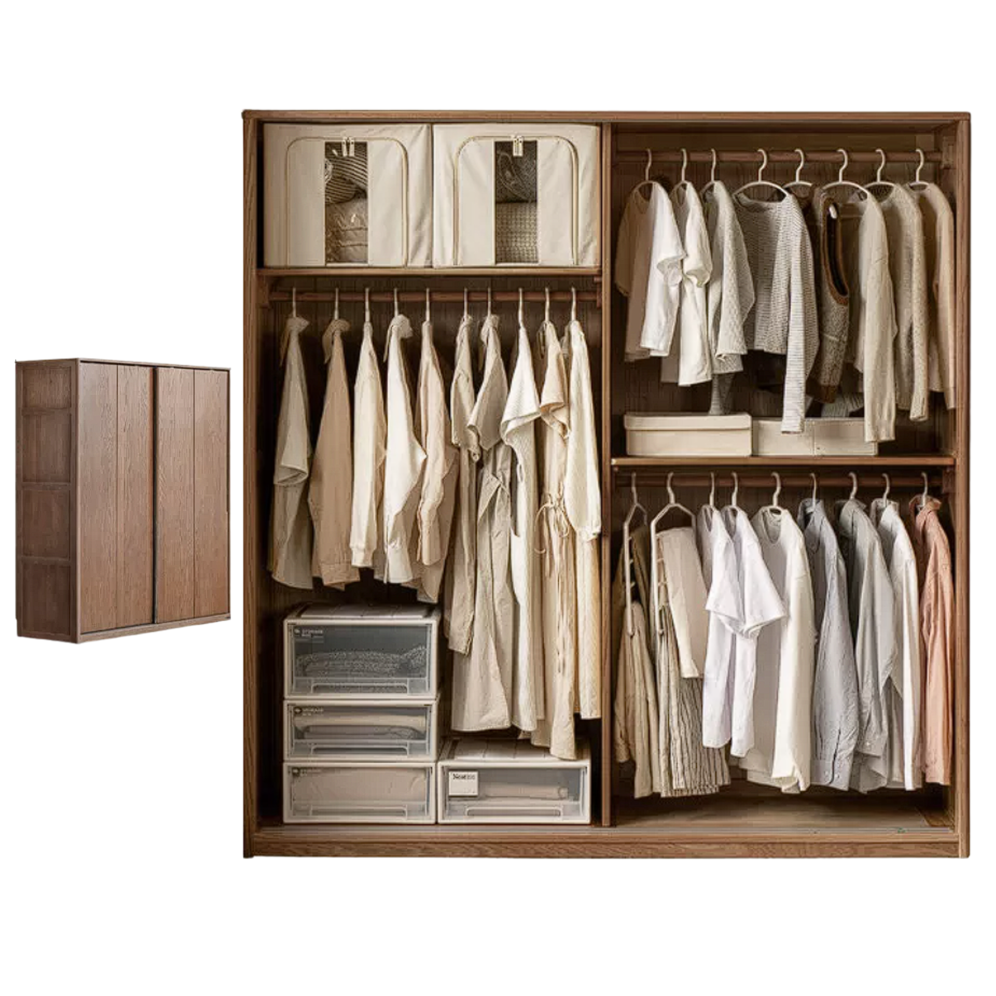 Oak Solid Wood Sliding Door Modern Wardrobe