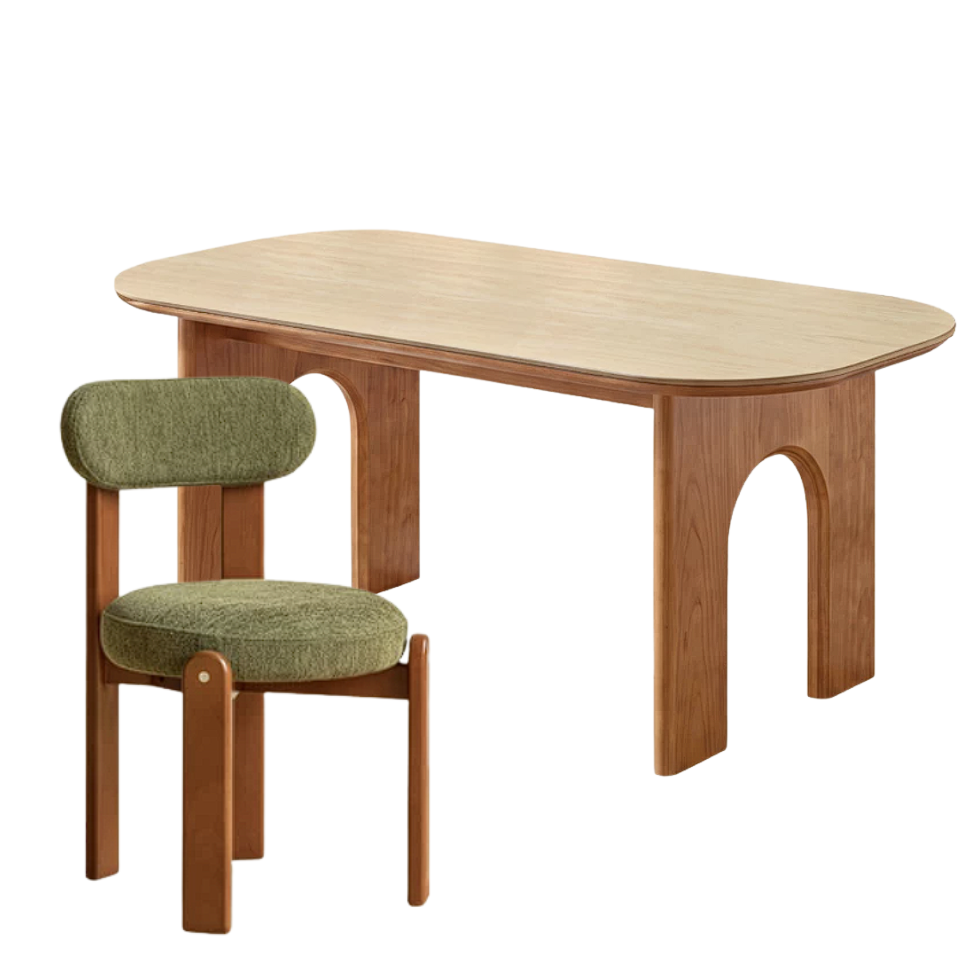 Poplar, Birch Solid Wood Oval Dining Table with Arch Legs