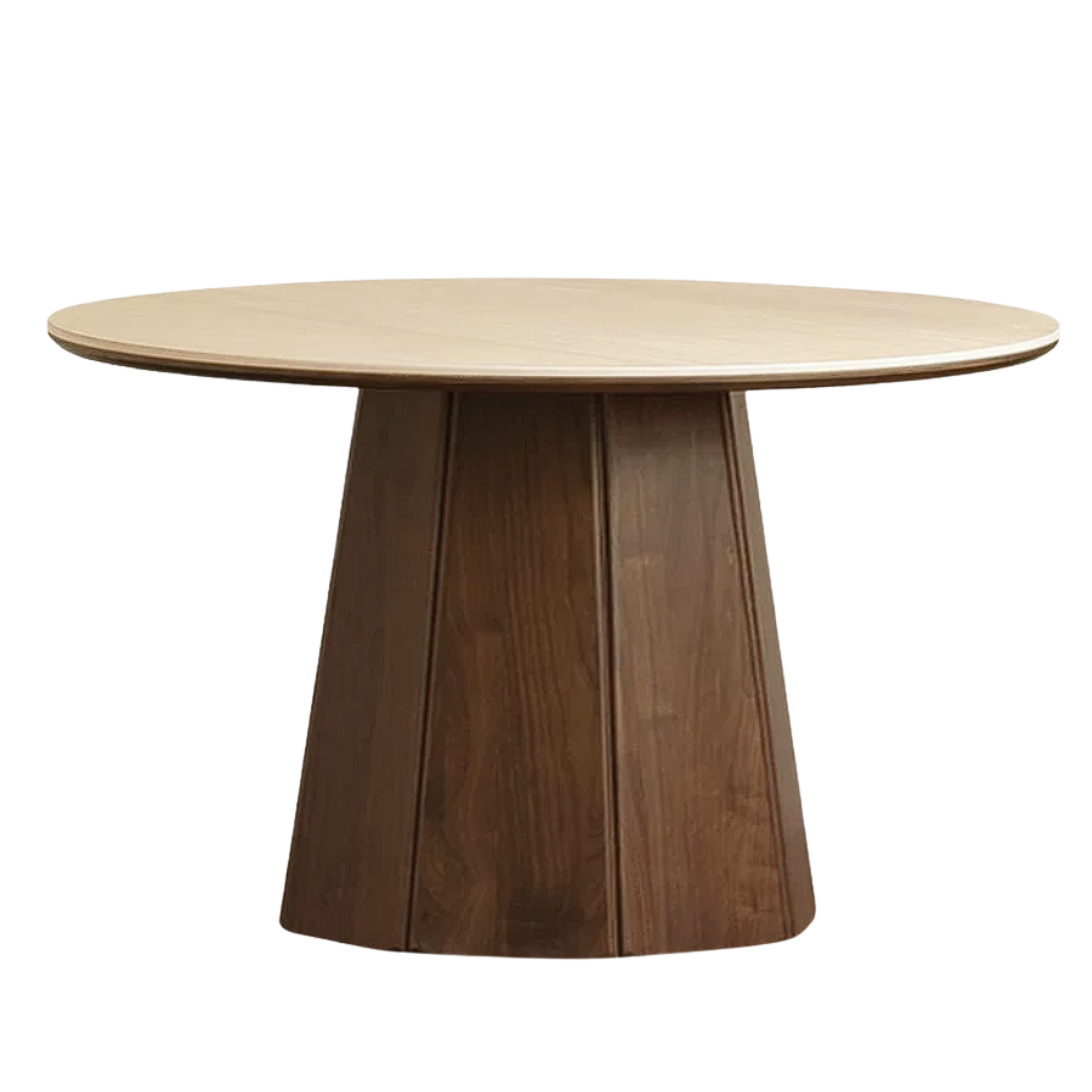 Black Walnut, Ash, Golden Pearwood Solid Wood Round Dining Table with Fluted Cone Pedestal Base