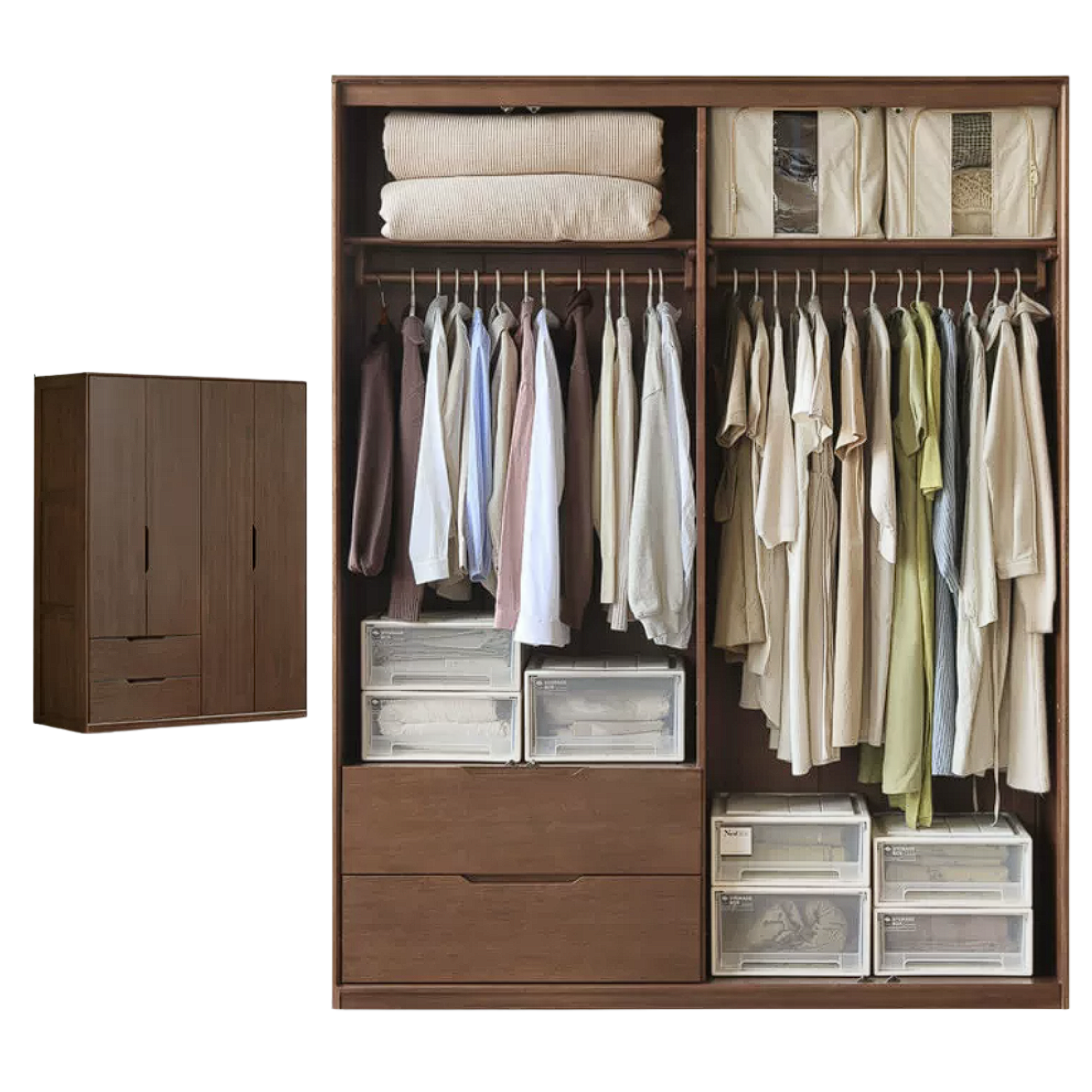 Sandalwood, Merbau Solid Wood Modern Open Door Wardrobe