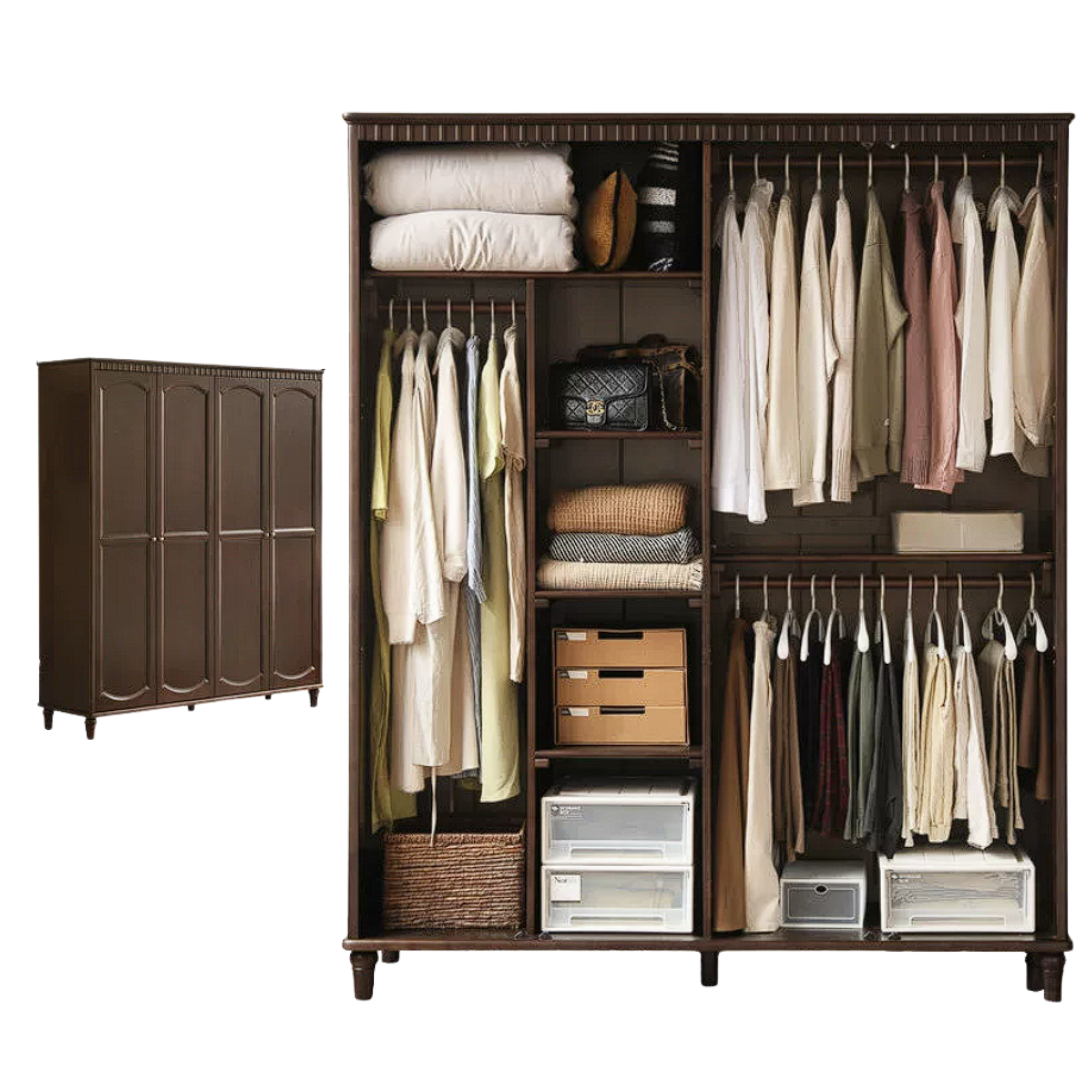 Poplar Solid Wood American Retro Double Door Wardrobe