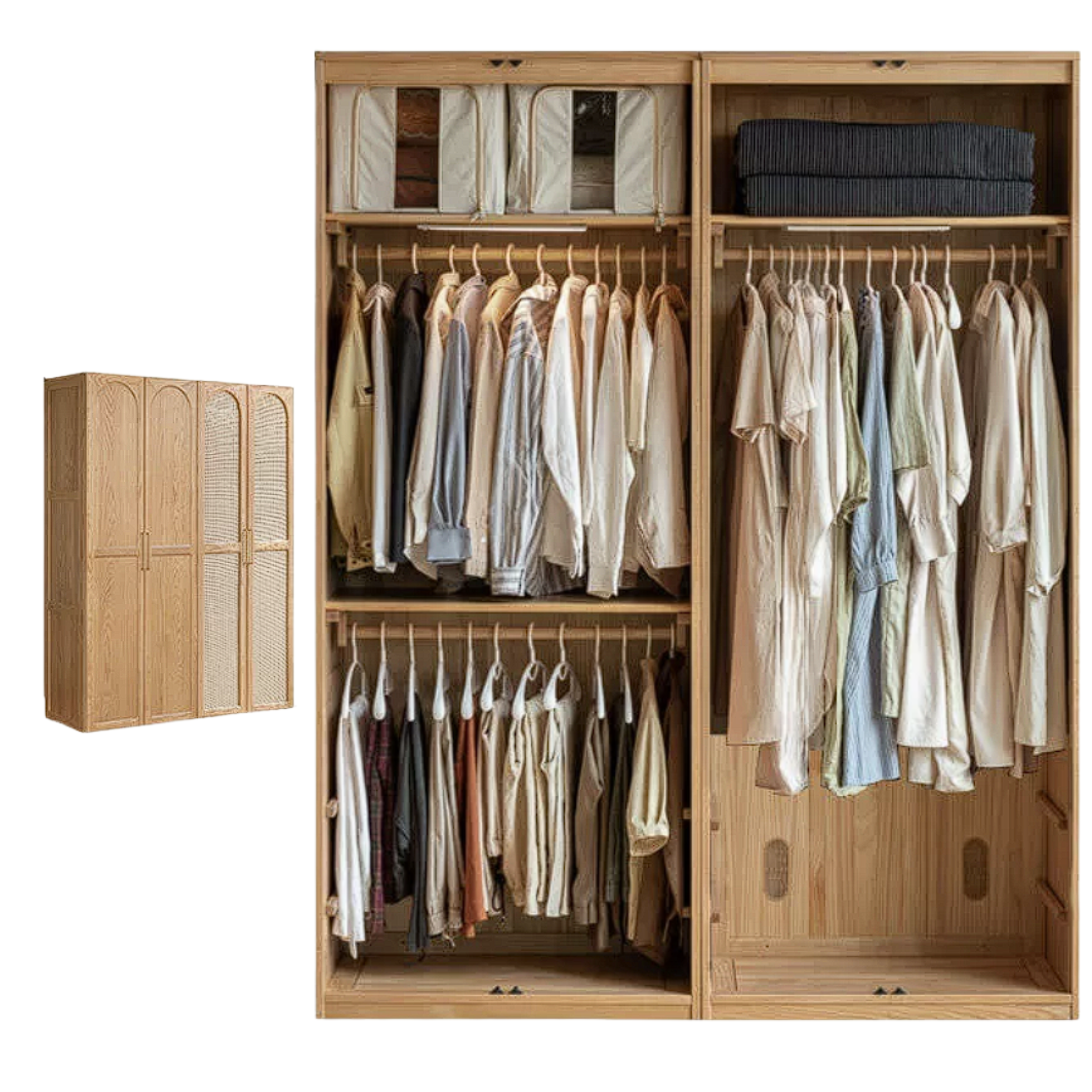 Oak Solid Wood Rattan Door Floor Wardrobe