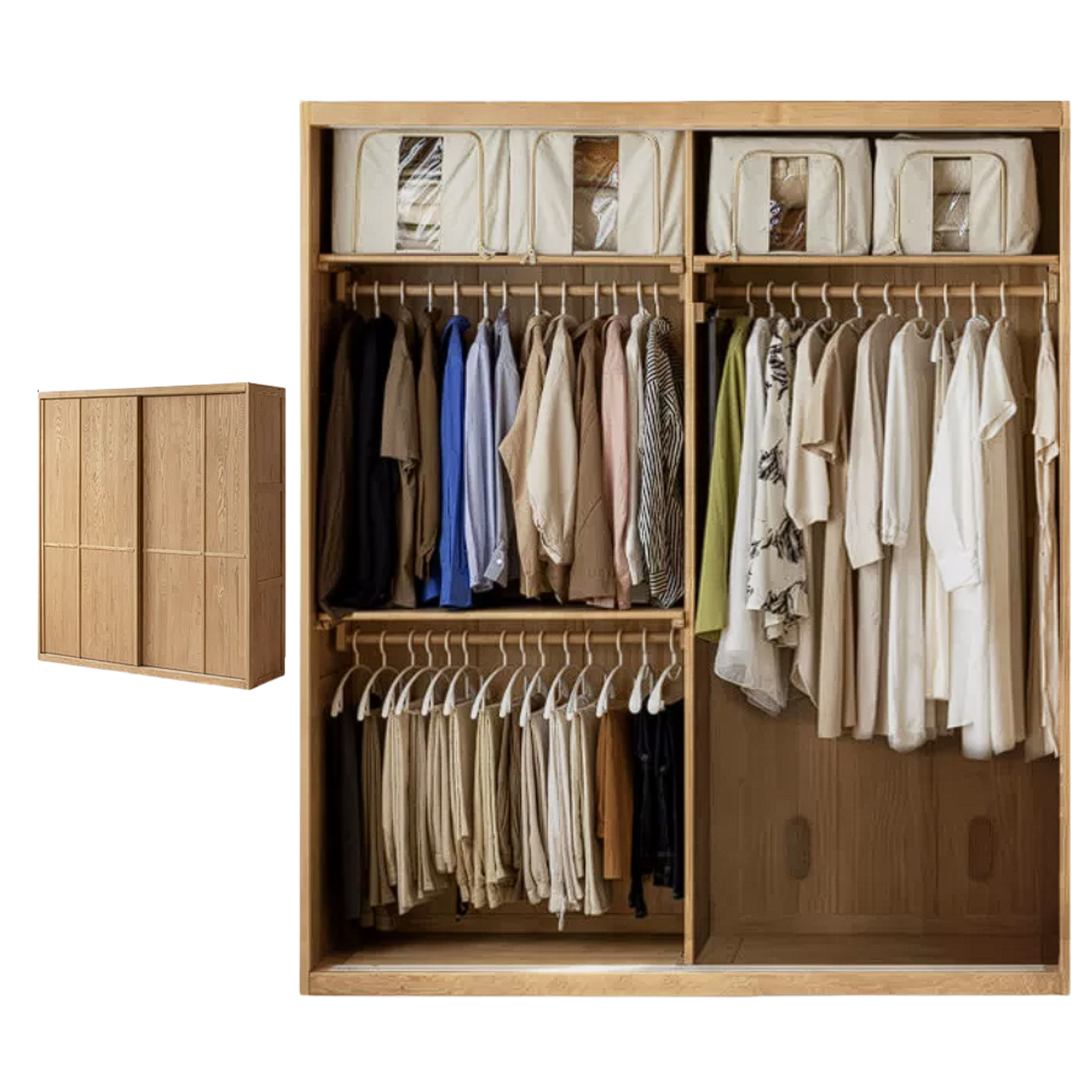 Ash Solid Wood Modern Wardrobe With Sliding Doors