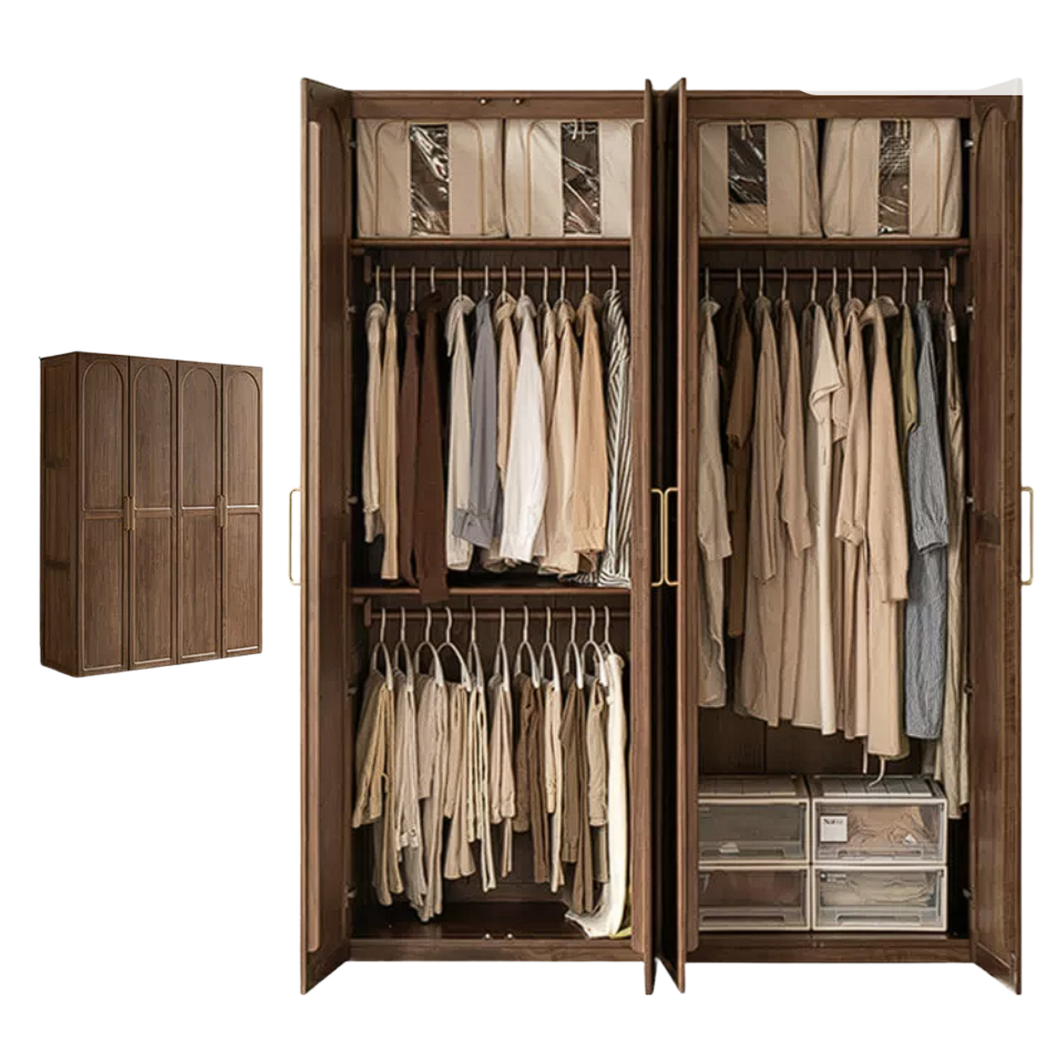 Black Walnut, Sandalwood Solid Wood French Retro Wardrobe