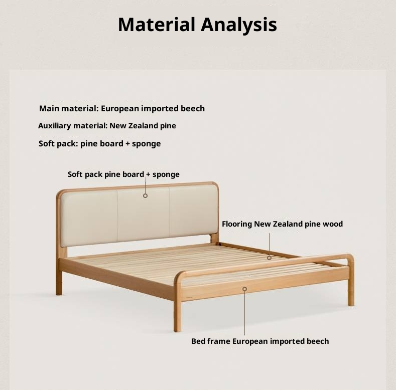 Beech Solid Wood Genuine Leather Soft Headboard Bed