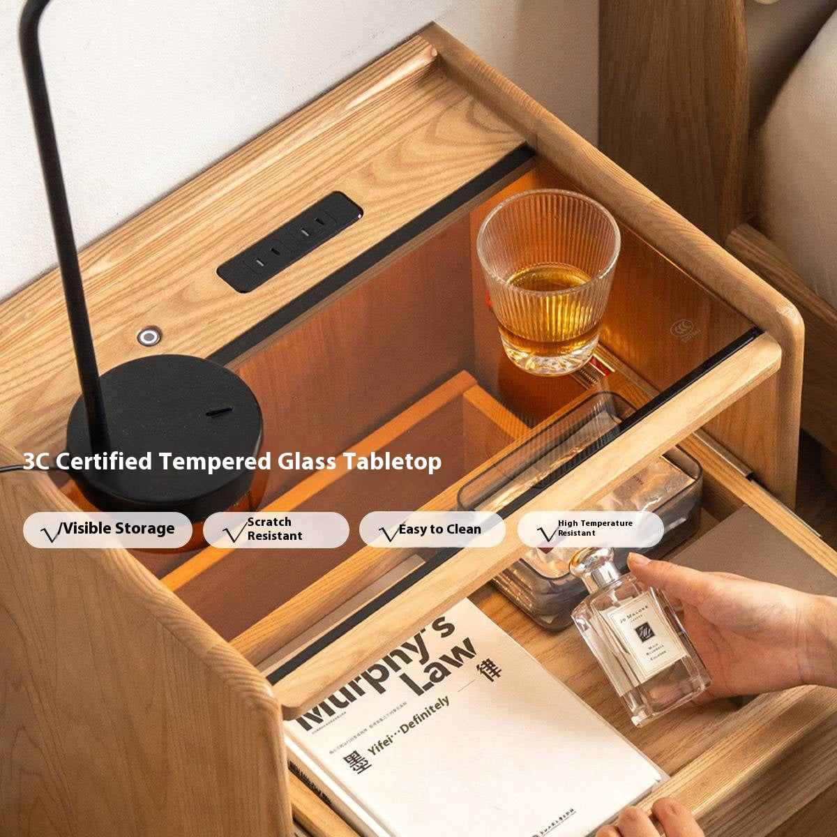 Ash Solid Wood Modern Nightstand