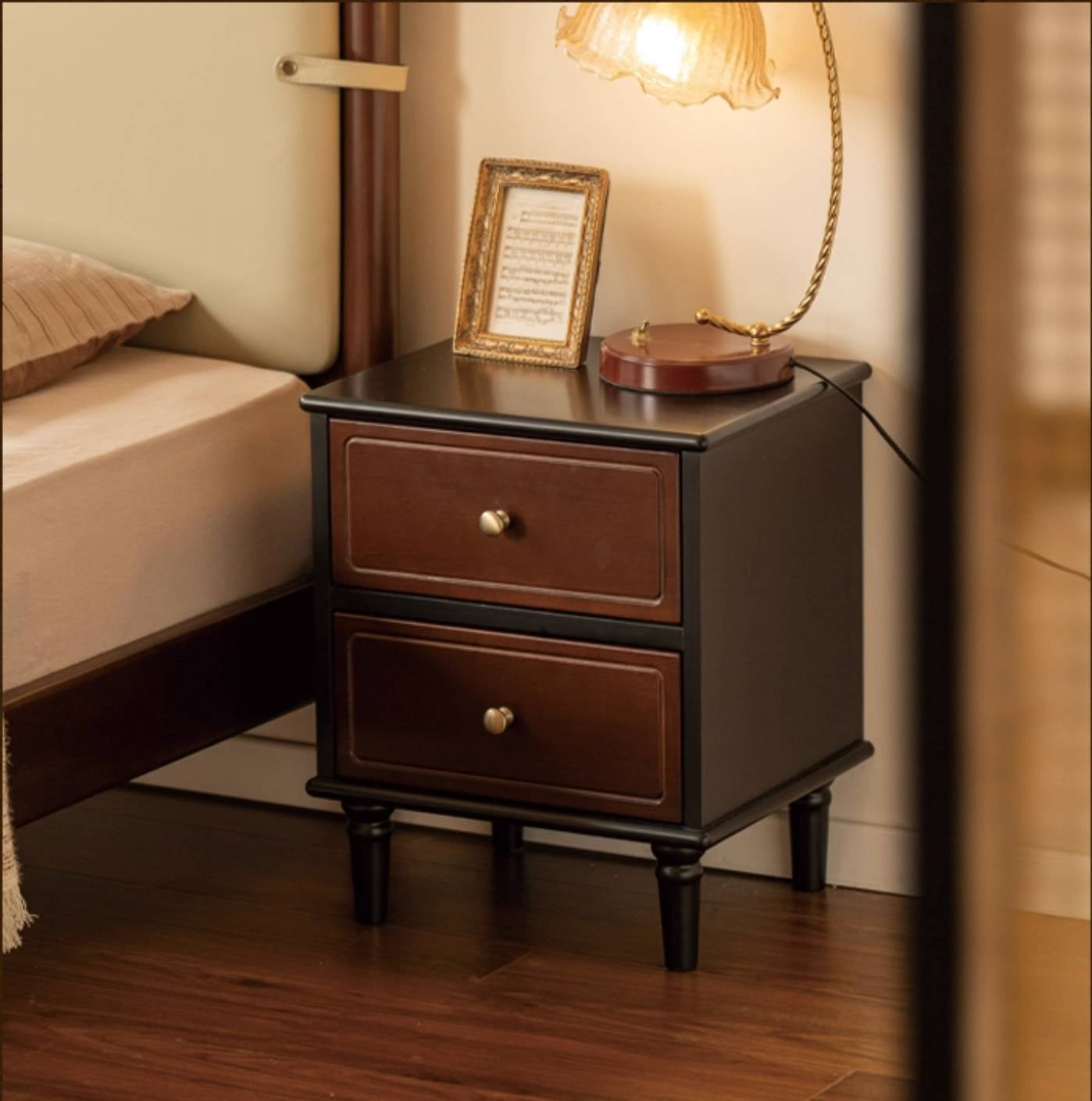 Black Walnut, Solid Rubberwood American Retro Style Nightstand