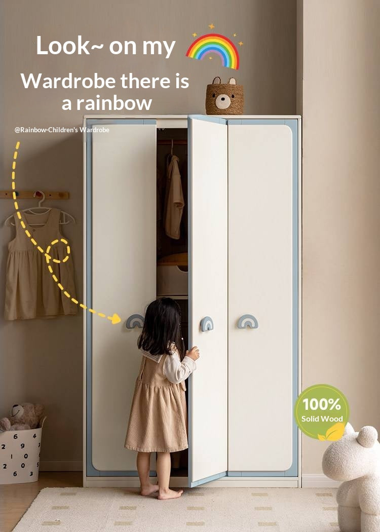 Solid RubberWood Kids Modular Wardrobe Closet with Multi-Size Storage Options