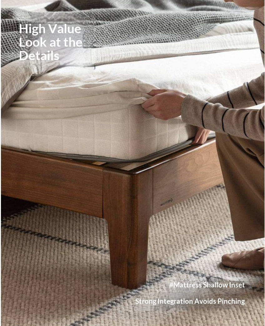 Black Walnut Solid Wood Bed — Italian Light Luxury Style