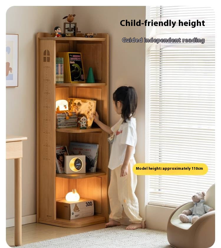 Beech Solid Wood Children's Bookshelf Storage Corner Cabinet