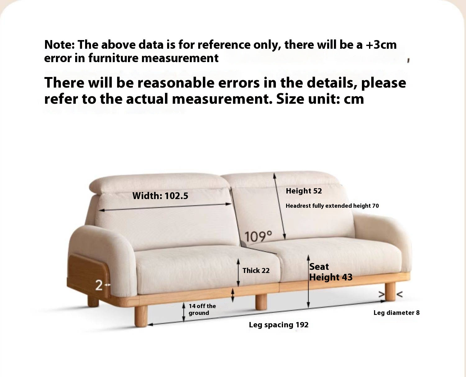 Oak Solid Wood Modern Casual High-Back White Fabric sofa