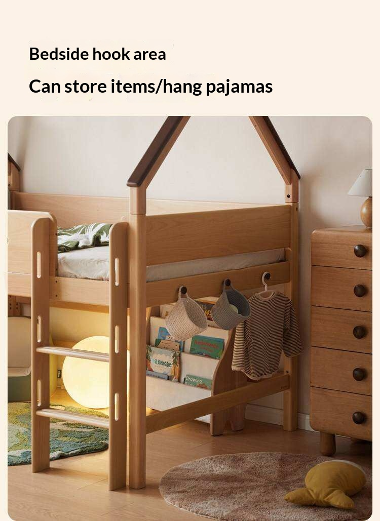 Beech Solid Wood Children's Loft Bed with Table Under Bed