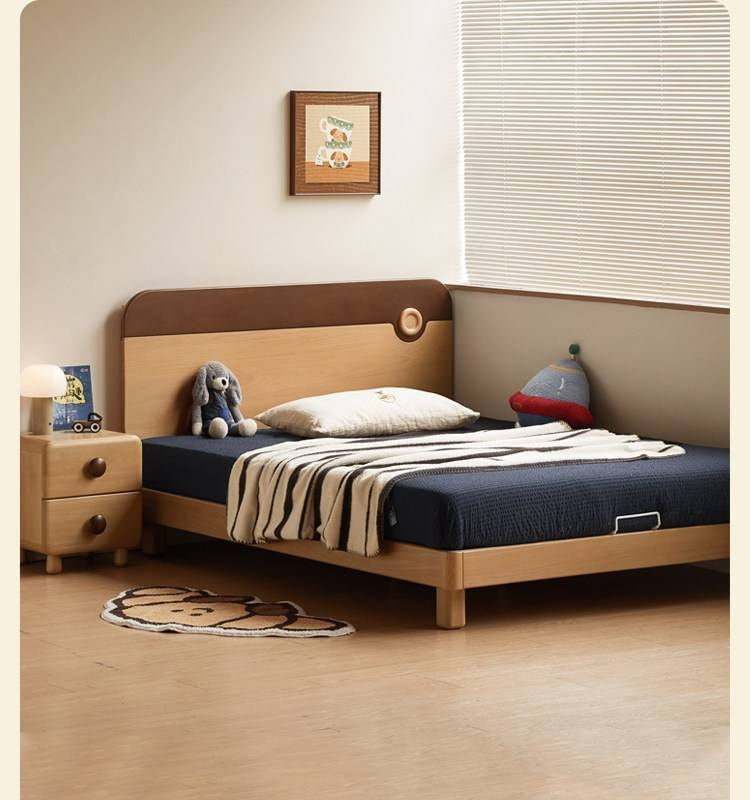 Beech Solid Wood Kids Montessori Platform Bed with Adjustable Headboard