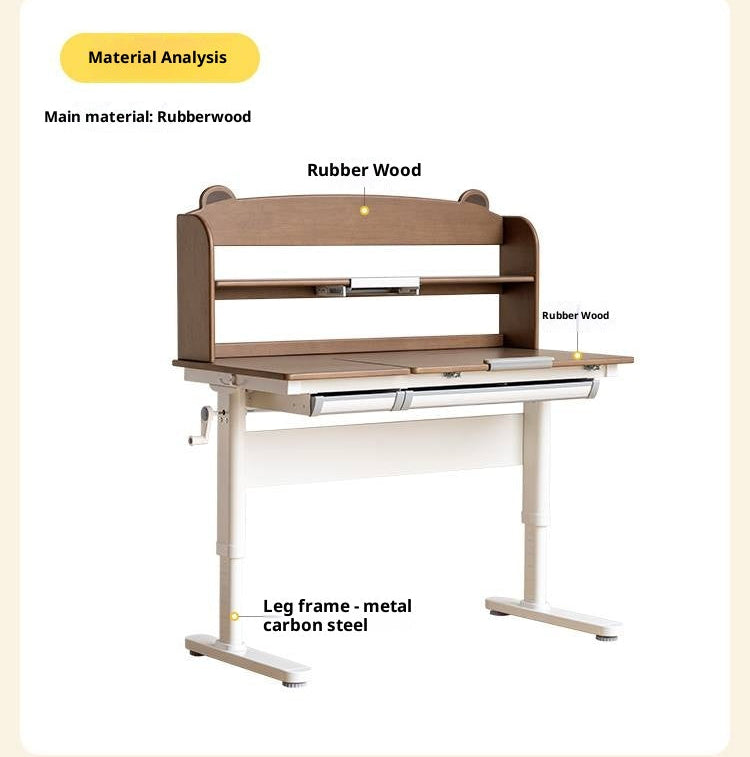 Solid Rubberwood Kids Hand-cranked Height Adjustable Desk