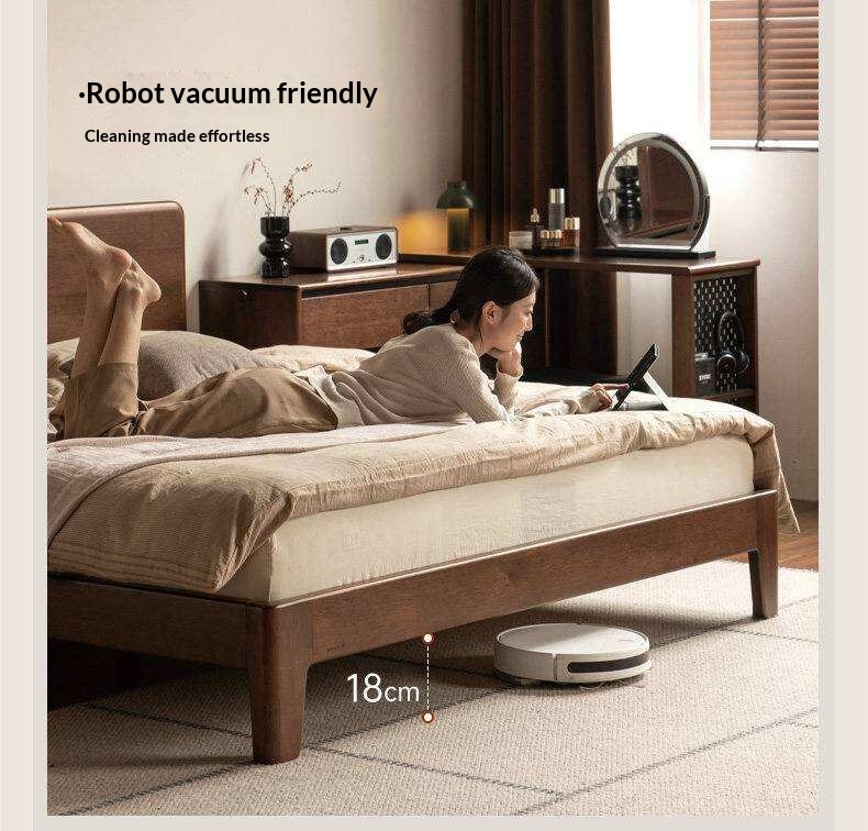 Golden Rosewood Solid Wood Platform Bed with Panel Headboard