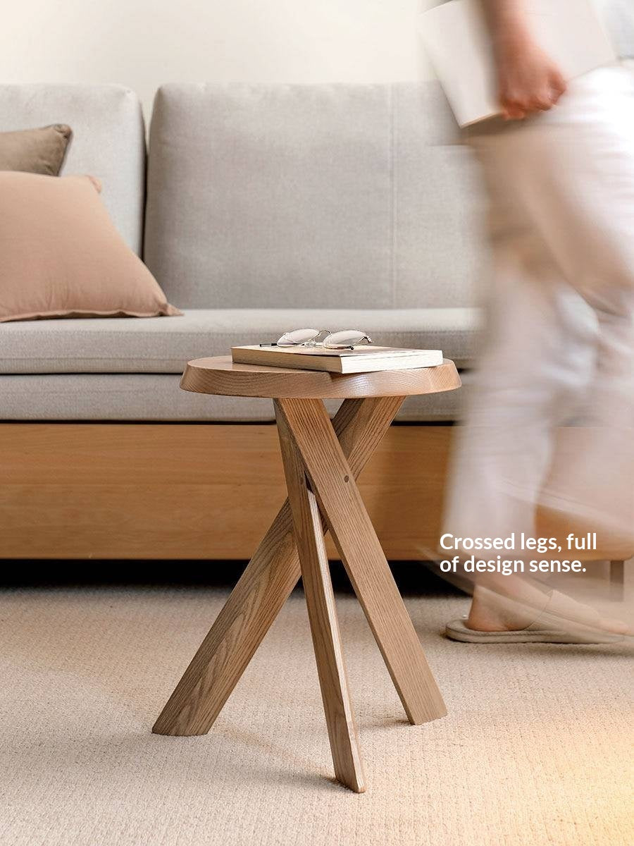 Ash Solid Wood White Wax Wood Side Table