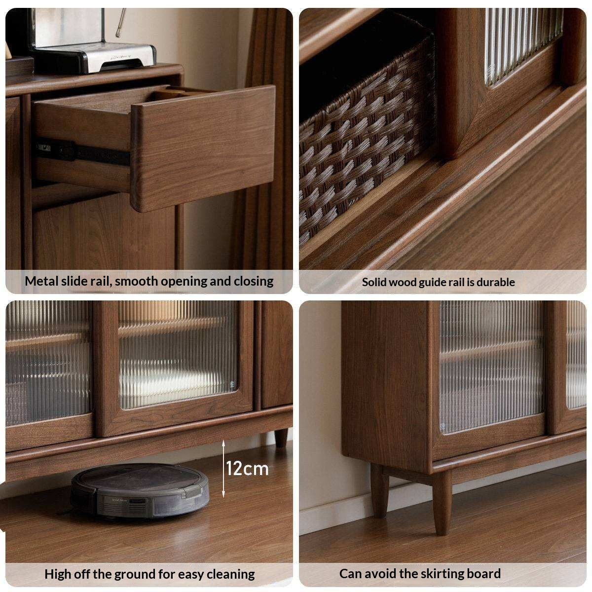 Black Walnut, Oak Solid Wood Sideboard with Ultra-Thin Storage