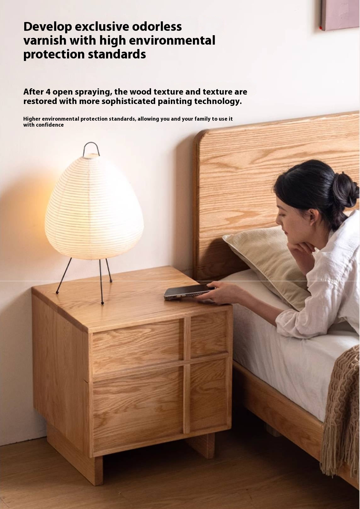 Red Oak, White Oak, White Ash Solid Wood Two-drawer Nightstand