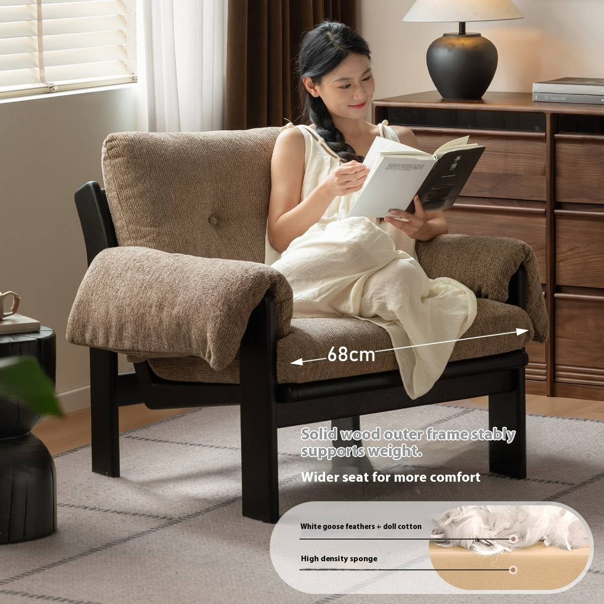 Ash Solid Wood Wabi Sabi Style Single Armchair