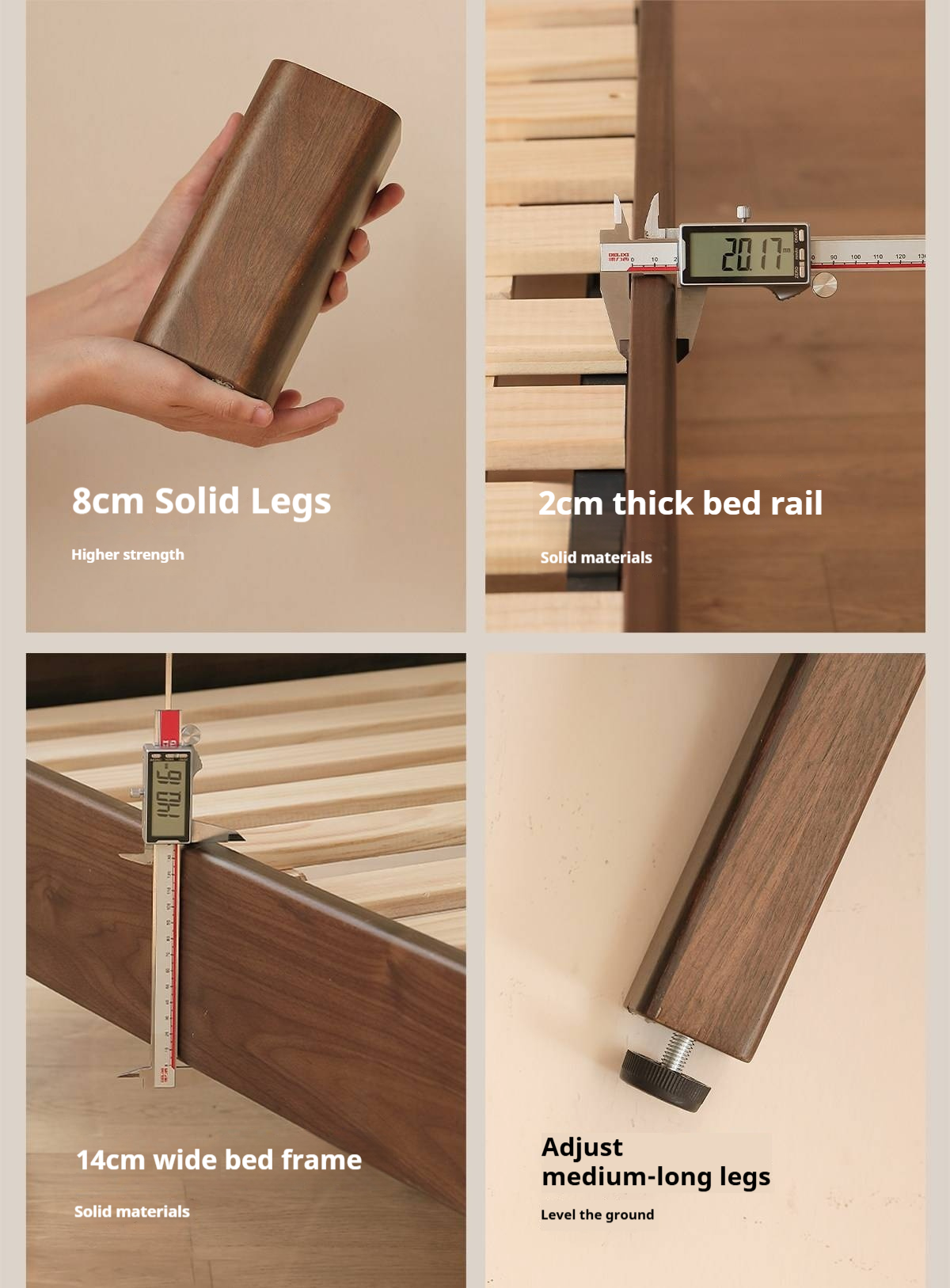 Black Walnut, Golden Sandalwood Solid Wood Genuine Leather Extra Tall Vertical Channel Tufted Platform Bed