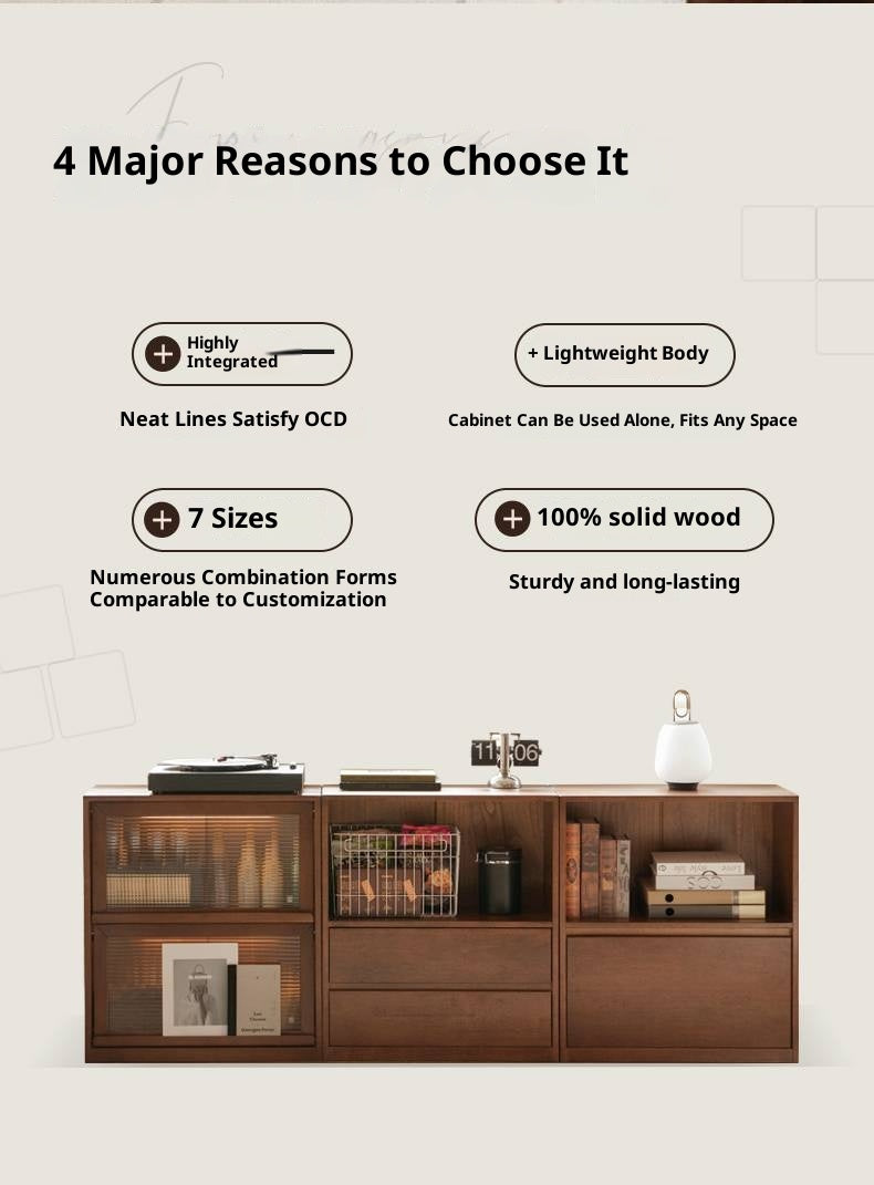 Solid Rubberwood Wall-Mounted Combination Bookcase