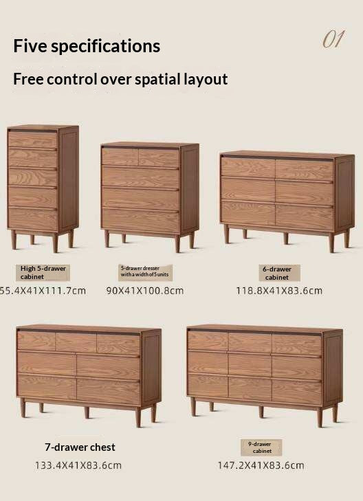Ash Solid Wood Modern Side Cabinet with Shelved Interior