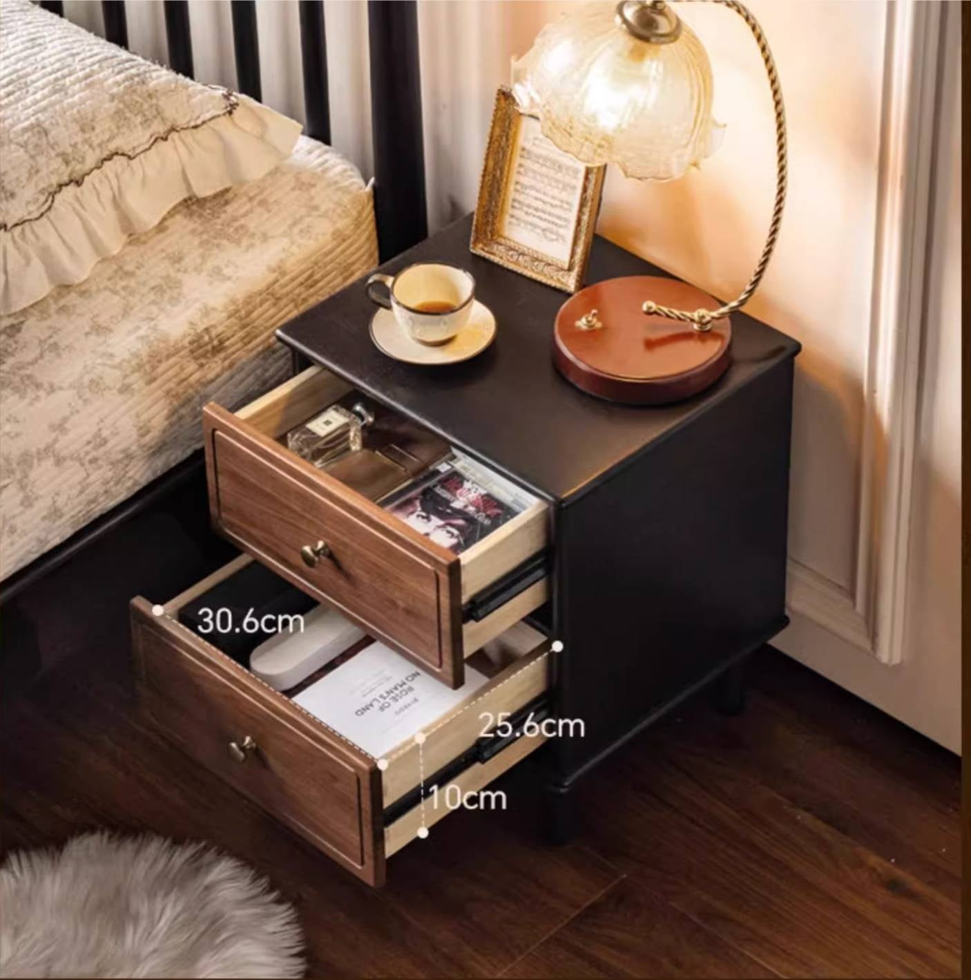 Black Walnut, Solid Rubberwood American Retro Style Nightstand