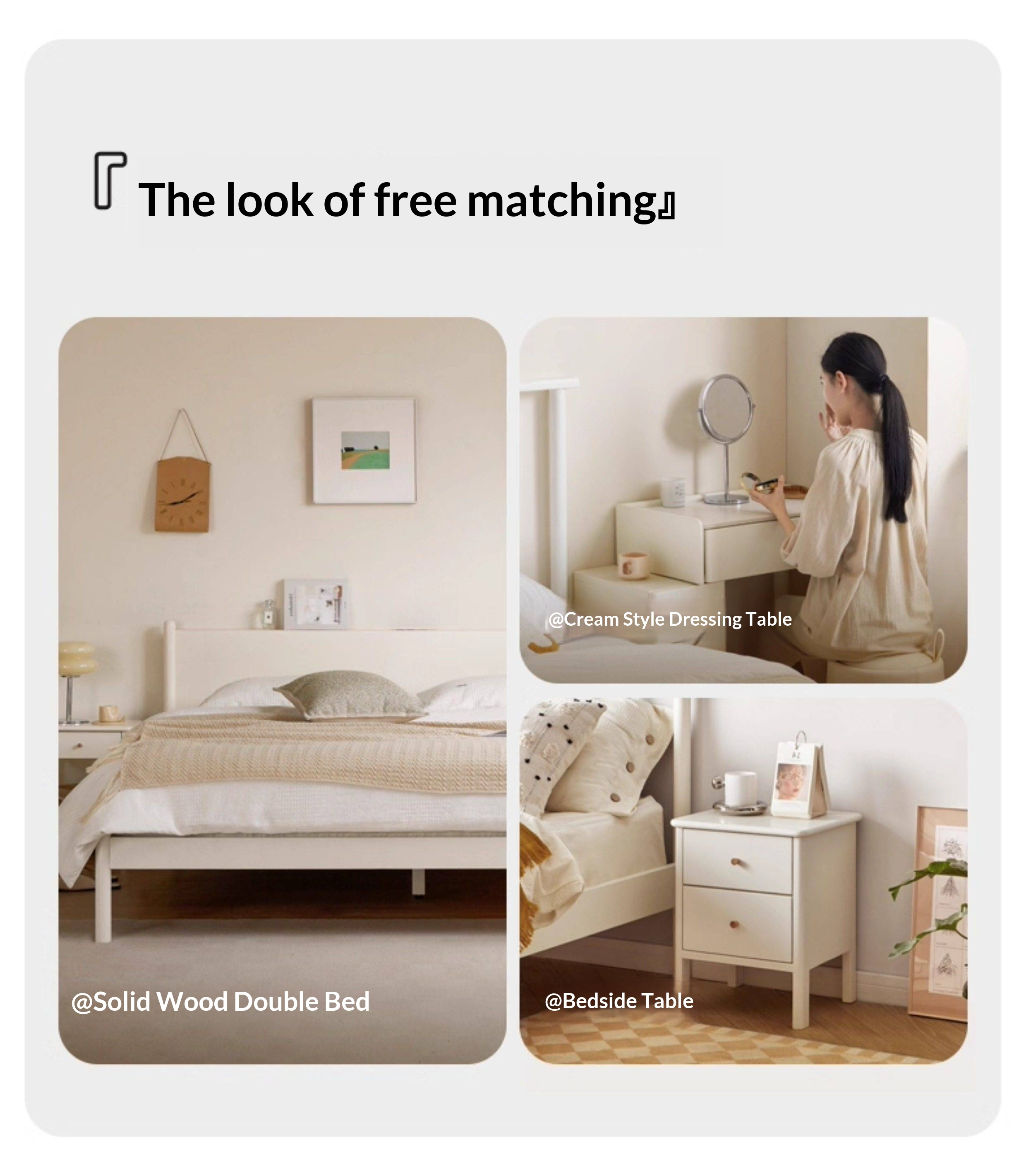 Pine Solid Wood Bed — Nordic Minimalist Cream Style Large Bed