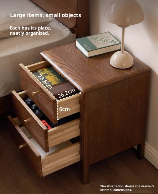 Oak Solid Wood Modern Minimalist Three-Drawer Nightstand