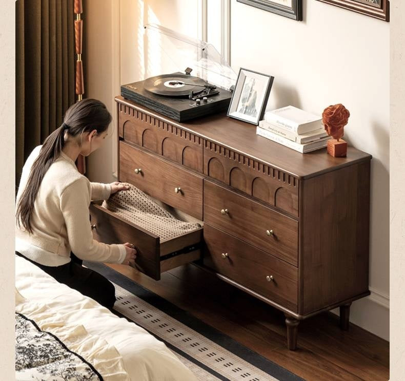 Black Walnut, Solid Rubberwood Chest of Drawers.