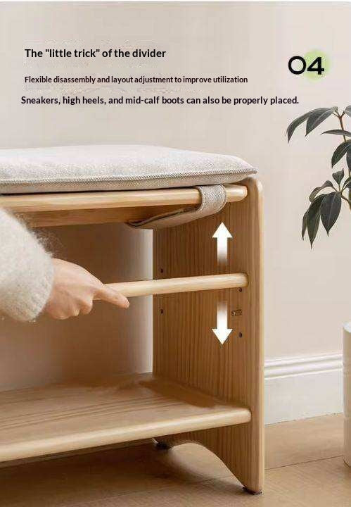Pine Solid Wood Shoe Bench Multi-layer Log Shoe Rack