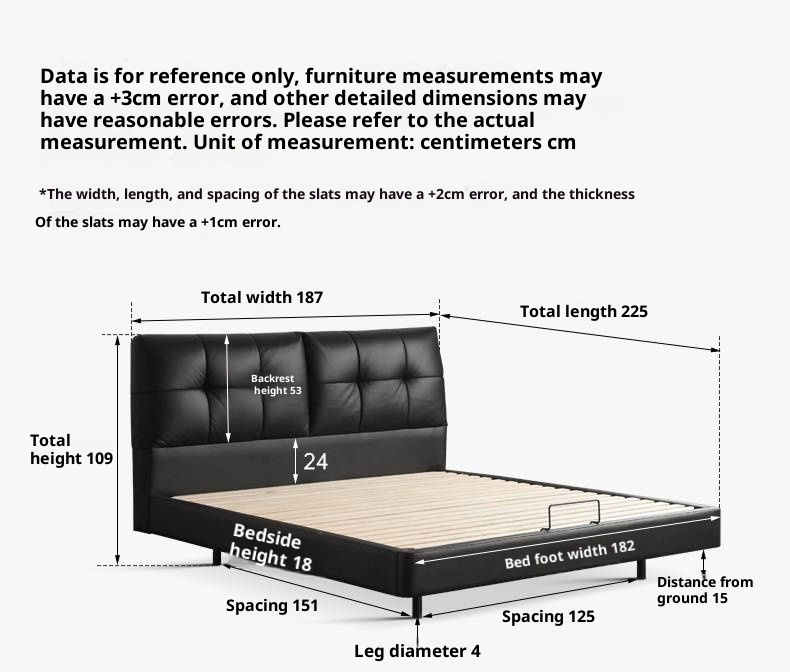Genuine Leather Top Layer Cowhide Soft Suspension Bed with Lighting