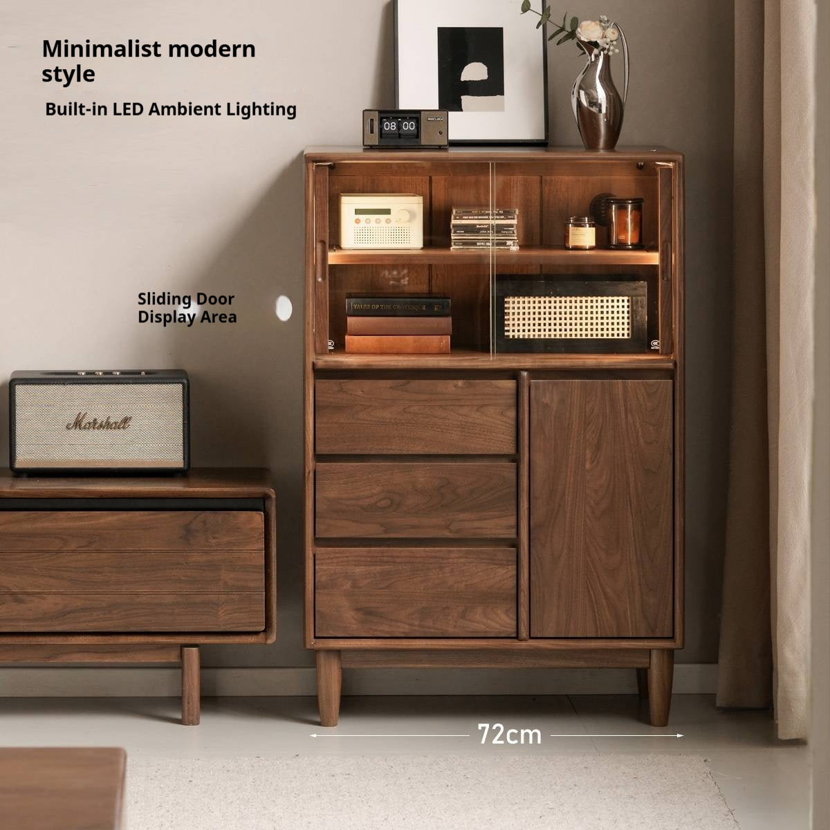 Black Walnut Solid Wood Italian Light Luxury Side Cabinet.