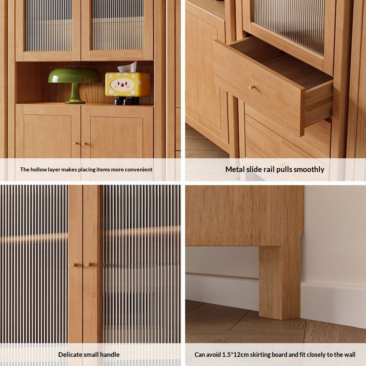 Solid Rubberwood Bookcase with Storage and Display Shelves