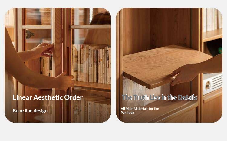 Cherry Solid Wood Bookcase Display Storage Cabinet for Study