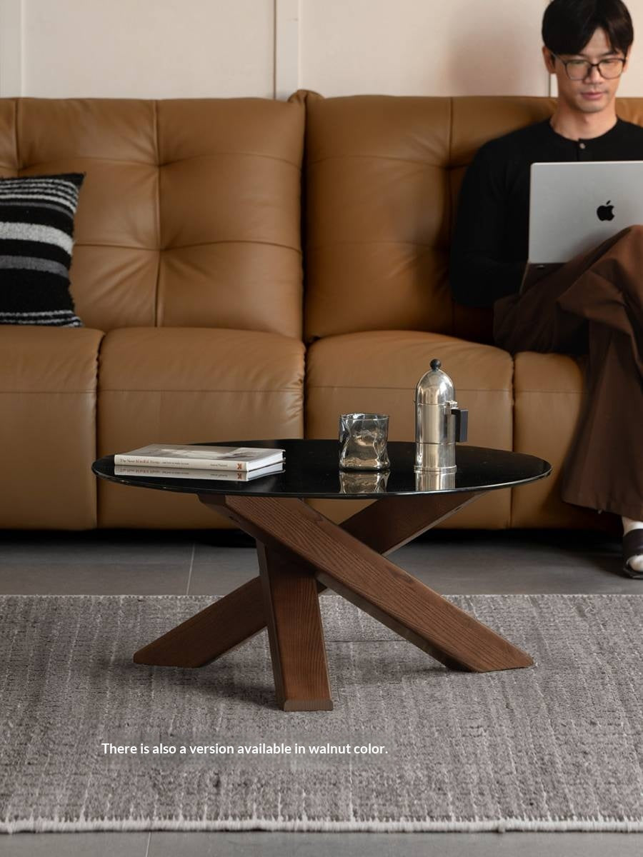 Ash Solid Wood Italian Light Luxury Round Glass Table