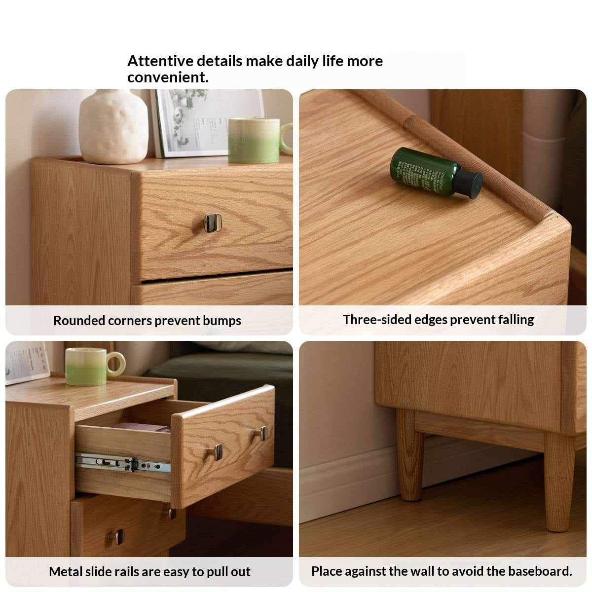 Oak Solid Wood Modern Minimalist Nightstand