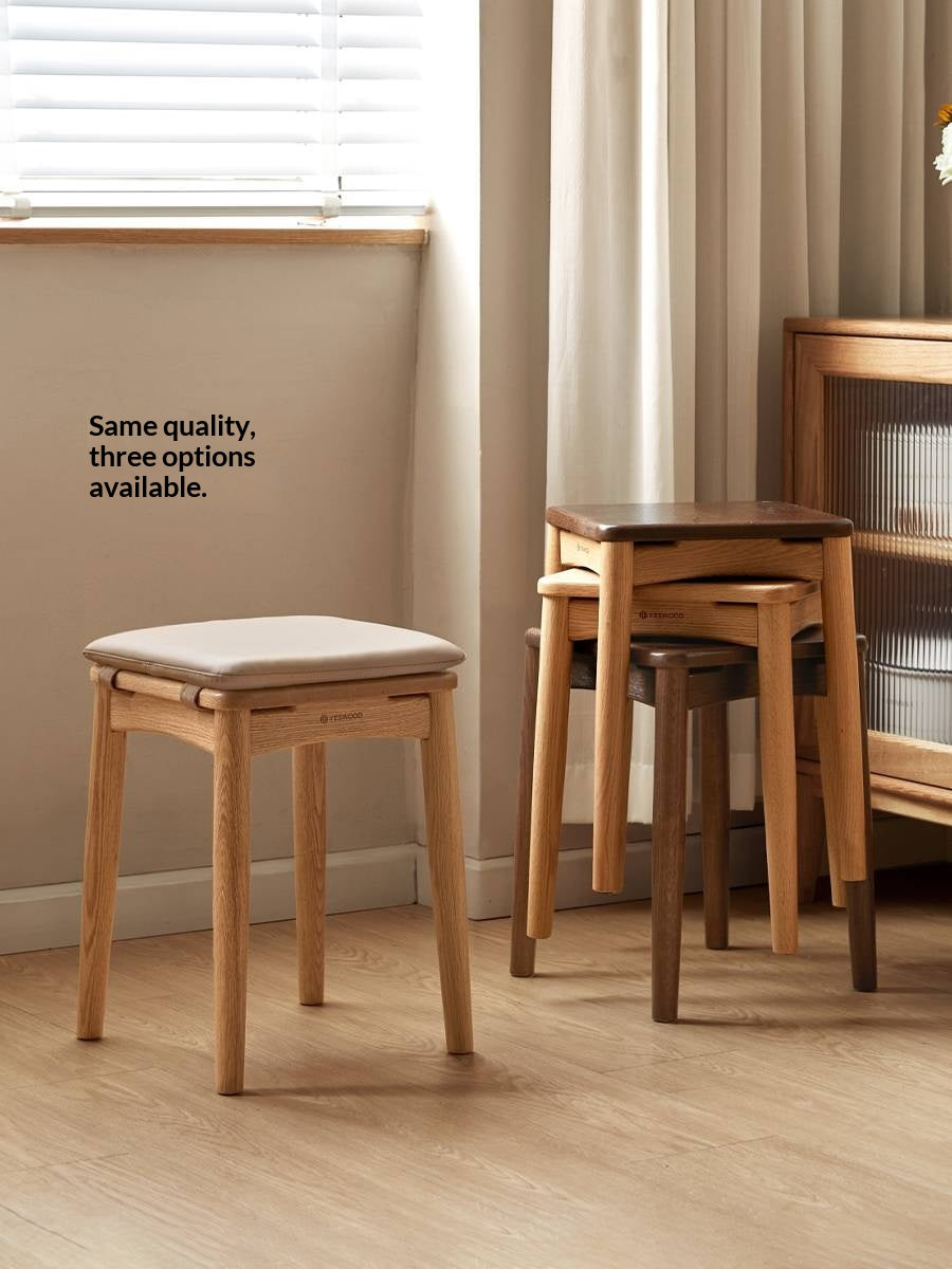 4 pcs -Oak Solid Wood Square Stool