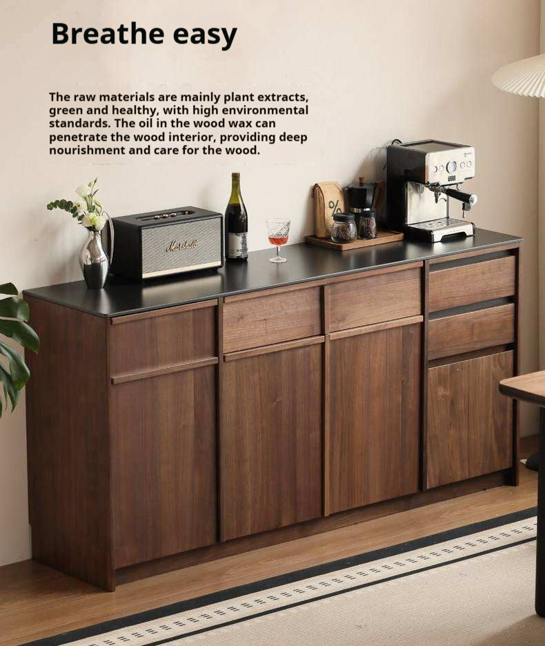 Black Walnut Solid Wood Sideboard with Slate Top, Storage Cabinet for Dining Room