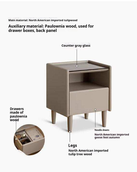 Tulipwood Solid Wood Glass Nightstand