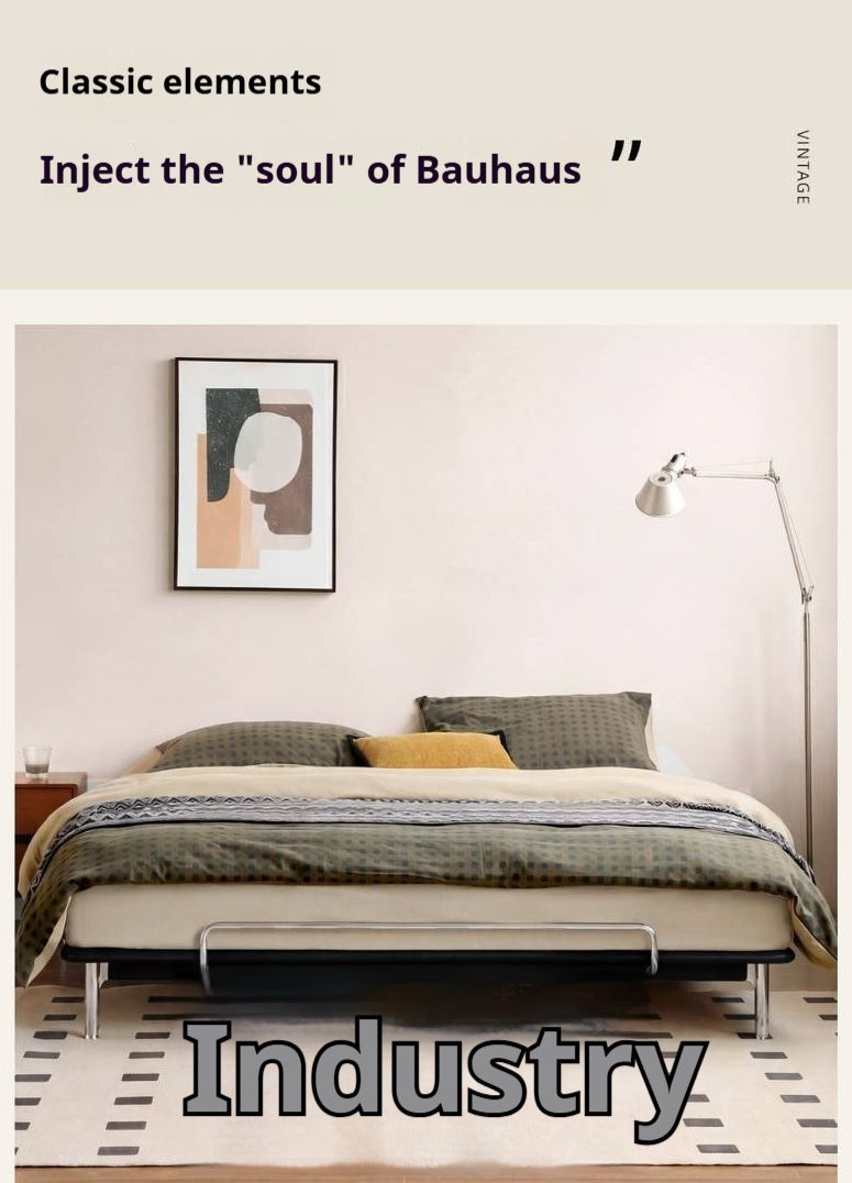 Rubberwood Solid Wood Minimalist Platform Bed with Angled Metal Legs