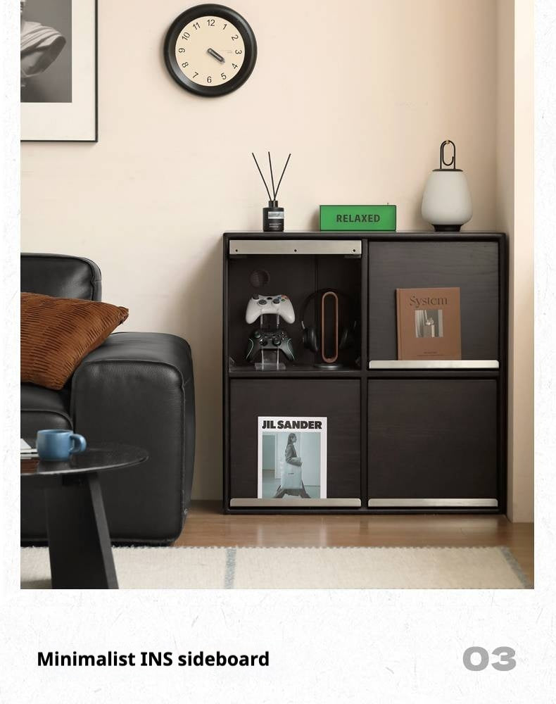 Oak Solid Wood Black Storage Combination Module Cabinet.